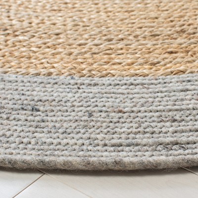 Silver and Natural Round Braided Wool Cotton Rug