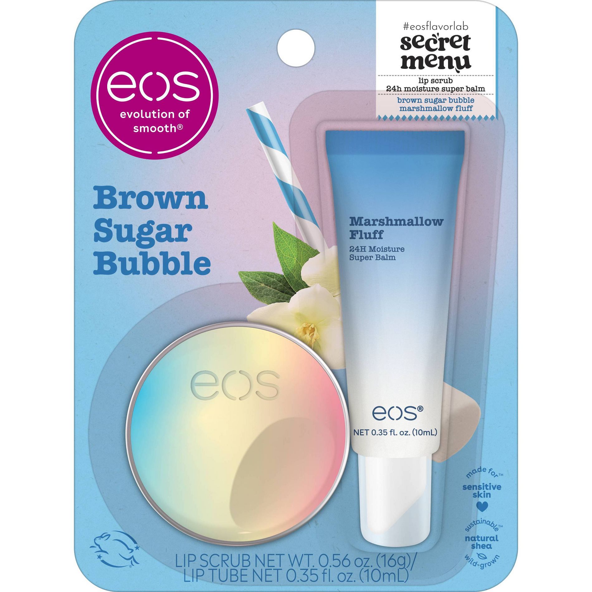 eos Brown Sugar Bubble Scrub/Marshmallow Fluff Super Lip Balm Blister - 0.84oz