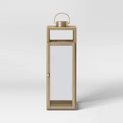 24" x 8" Decorative Metal Lantern Candle Holder Matte Gold - Threshold™