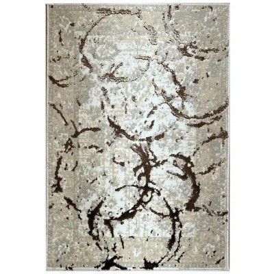 LunaLulinlk Luxury Area Rug in Beige and Gray with Bronze Circles Abstract Design