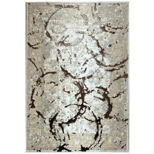 LunaLulinlk Luxury Area Rug in Beige and Gray with Bronze Circles Abstract Design - 1 of 4