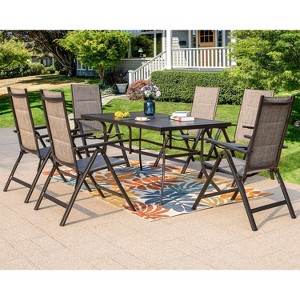 Captiva Designs 7pc Outdoor Patio Slat-top Rectangle Dining Steel Table & Foldable Arm Chairs - 1 of 4