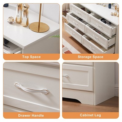White 6-Drawer Particle Board and MDF Dresser Cabinet