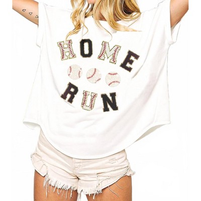 Women's Sequin Baseball Home Run Short Sleeve Top - BiBi