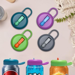4-Pack Reusable Silicone Soda Can Lids with Straws Leak-Proof Can Covers for Coke, Beer, Energy Drinks Fits Standard 12oz Cans - 1 of 4