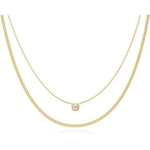 Dainty CZ Necklace 14K Gold Silver Plated Simple Trendy Jewelry for Women - 1 of 4