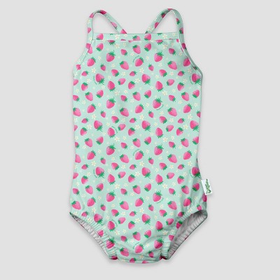 Image of green sprouts Toddler Girls' Fruit Print One Piece Swimsuit with Built-In Swim Diaper - Mint Green 6-12M