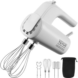 VEVOR Digital Electric Hand Mixer, 5-Speed, 200W Portable Electric Handheld Mixer, with Turbo Boost Beaters Dough Hooks Whisk Storage Bag,White - 1 of 4