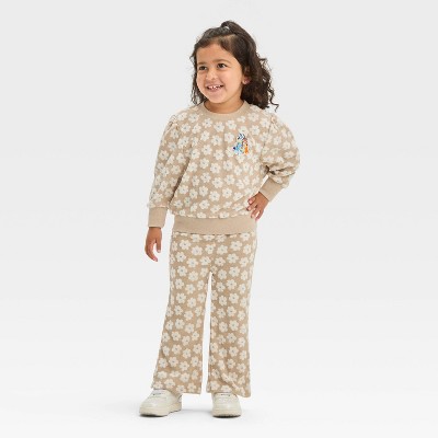 Image of Toddler Girls' Bluey and Bingo 2pc Fleece Pullover and Pant Set - Tan 3T