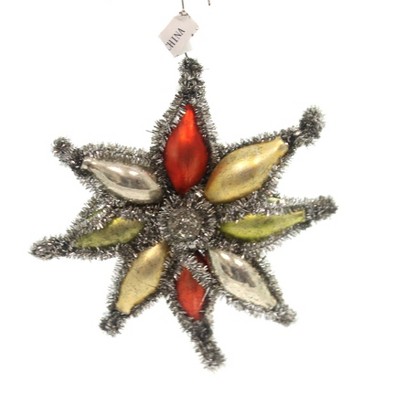 Holiday Ornaments 5.5" Eight Pointed Tinsel Star Vintage  -  Tree Ornaments