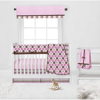 Bacati - Mod Dots Stripes Pink Fuschia Beige Chocolate 6 pc Crib Bedding Set with Long Rail Guard Cover