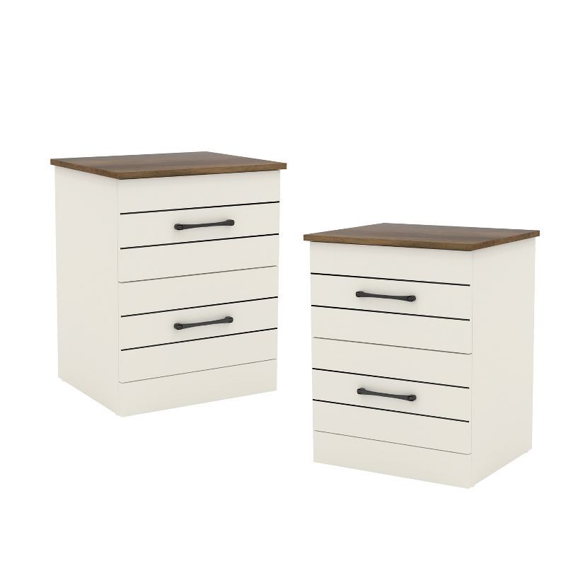 Galano Elis 2 Drawers Nightstand in Ivory with Knotty Oak, Amber Walnut (Set of 2), 2 of 12