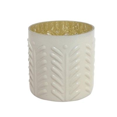 VIP Glass 3 in. White Embossed Wheat Design Candle Holder
