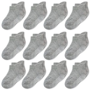 Cozyway Non-Slip Ankle Style Socks with Grippers, 12 Pack for Baby Boys and Girls, Solid Gray, 6-12 Months, Unisex - 1 of 4
