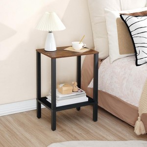 Hachikiko 21.9" Small End Table with 2-Tier Storage - Faux Rattan Decor Side Table, Rustic Brown & Black Nightstand - 1 of 4