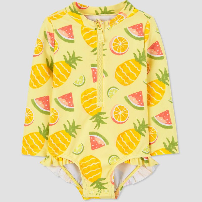 Carter's Just One You® Baby Girls' Long Sleeve Fruit Printed Rash Guard Set - Yellow/Pink, 1 of 8