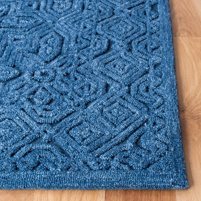 Handmade Blue Geometric Wool Area Rug