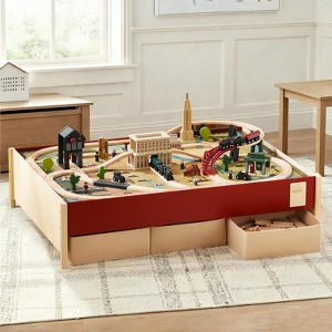 Tiny Land® 1920 Railway Adventure Train Table, 100-Piece Wooden Train Playset - 1 of 4