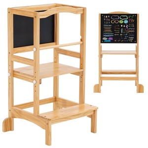 Toddler Tower, Adjustable Height Kids Kitchen Step Stool, Montessori Step Stool for Toddlers with Chalkboard & Safety Rail - 1 of 4