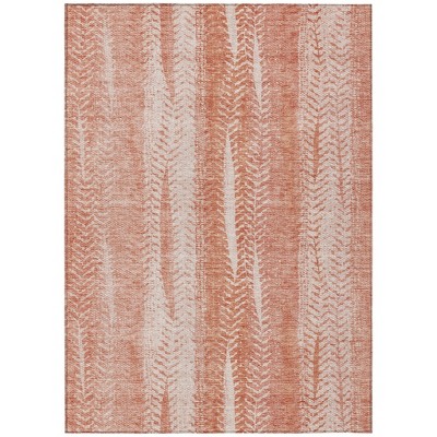 Orange And Salmon Botanical Leaves Washable Indoor Outdoor Area Rug