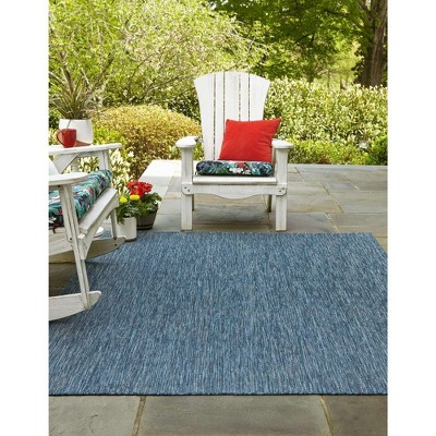 Navy Blue Square Synthetic Outdoor Flatweave Rug