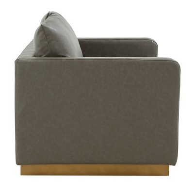 Gray Faux Leather Track Arm Loveseat with Removable Cushions