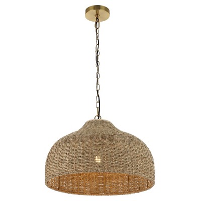 Photo 1 of 20 Eliza Coastal Bohemian Rattan/Iron Dome LED Pendant Brown/Brass Gold - JONATHAN Y