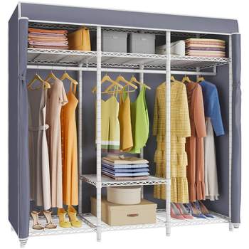 VIPEK V4C Garment Rack with Cover Heavy Duty Covered Clothes Rack, White Metal Closet Rack with Gray Cover