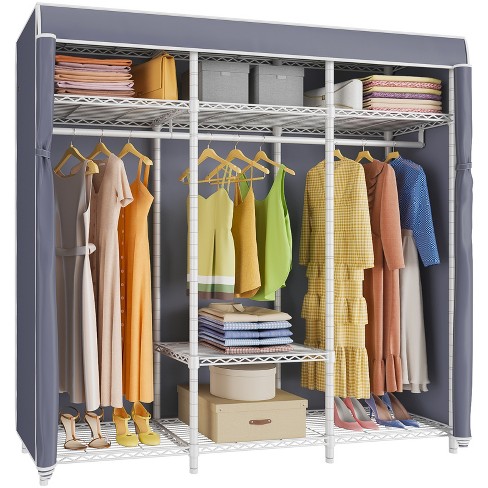 Freestanding Closet Organizer, Large Clothes Rack with Hooks & Shelves