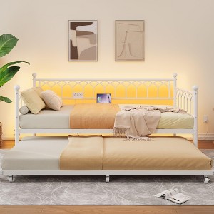 Twin Daybed with Trundle, Day Bed with Charging Station & LED Lights - 1 of 4
