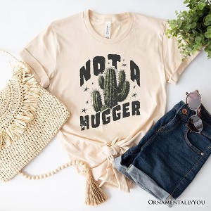 Not a Hugger T-Shirt With Cactus, Funny Retro White and Natural Tee for Sarcastic Girls| OrnamentallyYou - 1 of 4