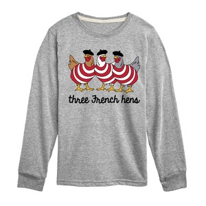 Boys' - Instant Message - Three French Hens Funny Christmas Long Sleeve Graphic T-Shirt - 1 of 4