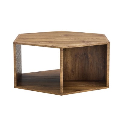 FURNIinspire Coffee Tables Hexagonal MDF Coffee Table with Pattern Stickers Multi Hole Design Large Size for Living Room, Brown, 31.5"*27"*14"