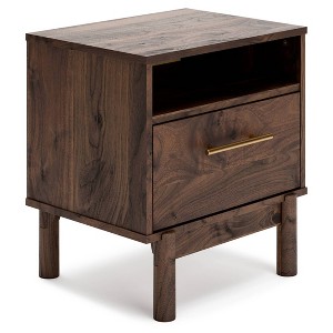 Calverson Nightstand Brown/Beige: Industrial Bedside Table with Storage, Metal Glides - Signature Design by Ashley - 1 of 4