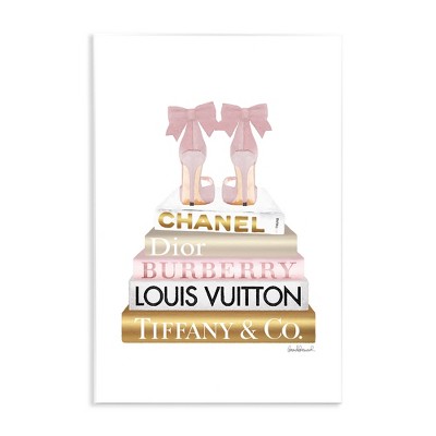 Stupell Industries Pink Gold Heels Bookstack, 13" x 19"