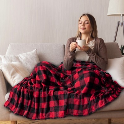 Red and Black Checkered Fleece Throw Blanket, 50" x 60"