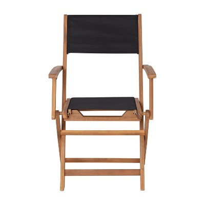 Acacia Wood and Black Mesh Folding Patio Bistro Chairs