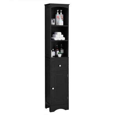 TiramisuBest Tall Bathroom Cabinet, Freestanding Storage Cabinet with Drawer, MDF Board, Adjustable Shelf, Black