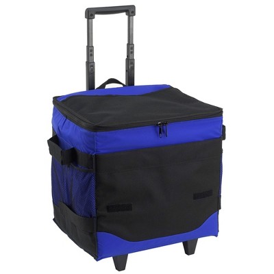 Blue and Black Rolling Insulated Picnic Cooler with Wheels
