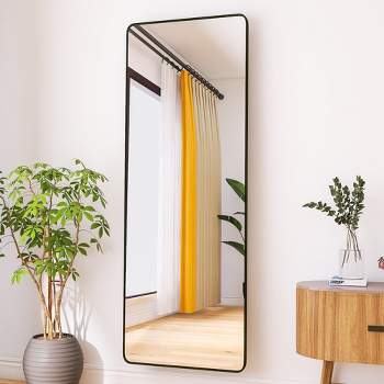 Owen 65" x 22" Oversized Rectangle Round Corner Full length Floor Mirror for Hanging or Standing with Aluminum Frame-The Pop Home