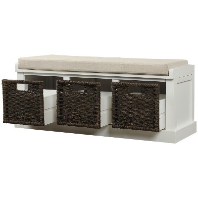 Dexmalle Rustic Storage Bench with 3 Removable Classic Rattan Basket,Entryway