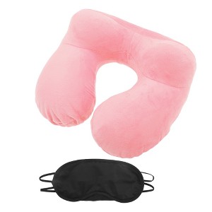 Unique Bargains Neck Pillow W/ Storage Bag Eye Mask for Airplane