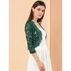 INSPIRE CHIC Women's Elegant 3/4 Sleeve Sheer Floral Lace Open Front Crop Shrug - 4 of 4