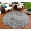 Gray Charcoal And Ivory Floral Washable Indoor Outdoor Area Rug - 2 of 4