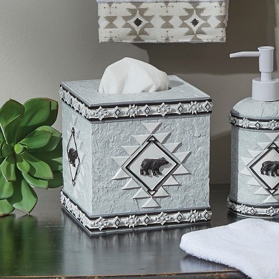 Gray and Black Resin Southwestern Tissue Box Cover