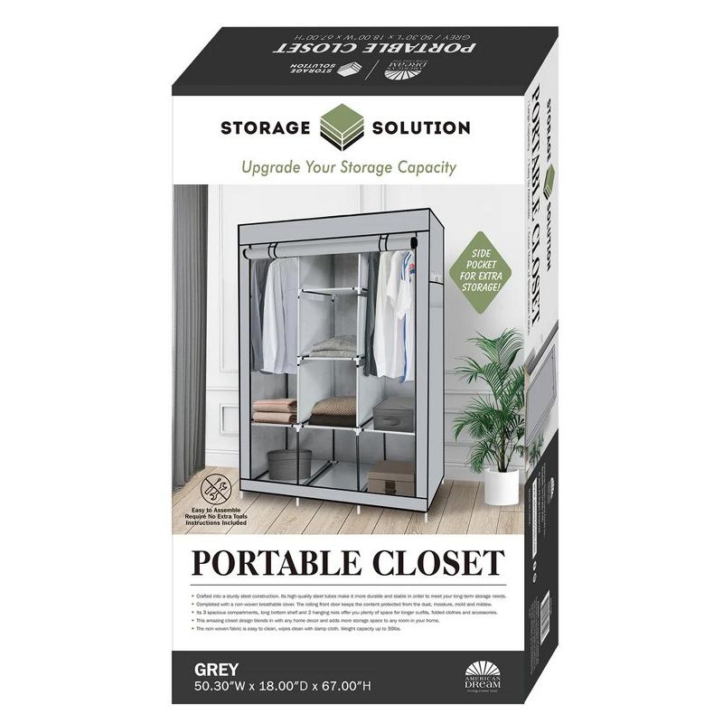 J&V TEXTILES Portable Closet Wardrobe Closet for Hanging Clothes with 8 Storage Shelves, 2 Hanging Rod and 4 Pockets, Free Standing Closet, 3 of 8