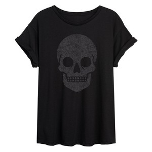 Women's - Instant Message - Skull Sparkle Oversized Graphic T-Shirt - 1 of 4