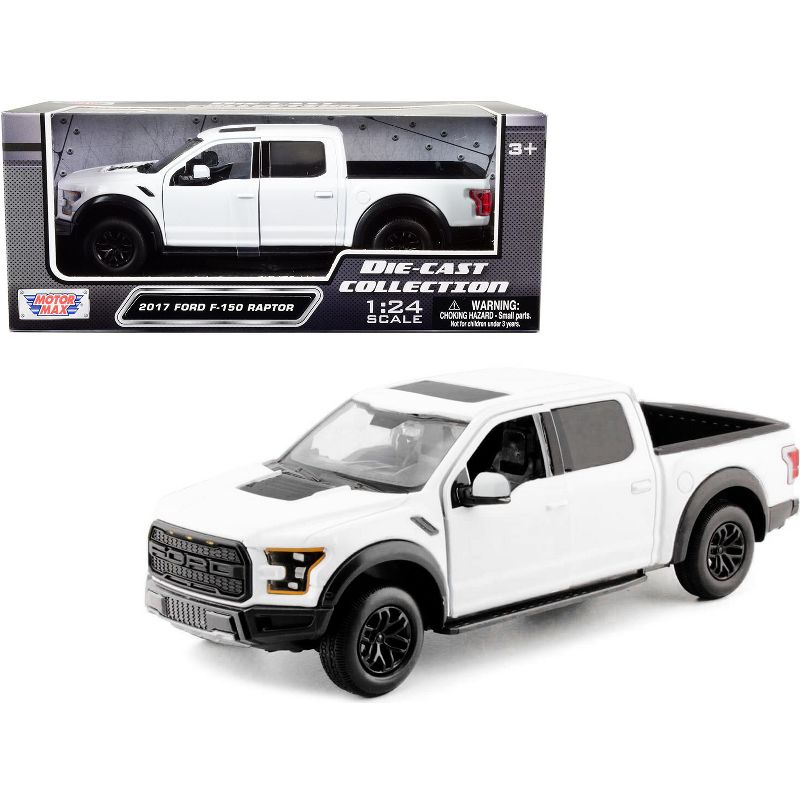 2017 Ford F-150 Raptor Pickup Truck White with Black Wheels 1/24 Diecast Model Car by Motormax, 1 of 4