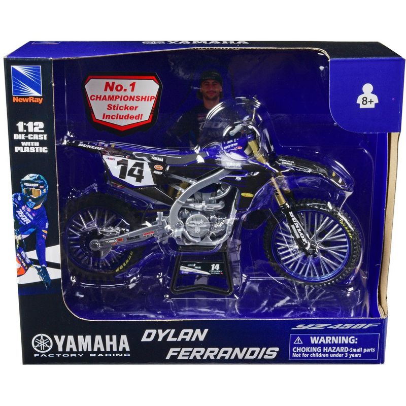 Yamaha YZ450F Championship Edition Motorcycle #14 Dylan Ferrandis "Yamaha Factory Racing" 1/12 Diecast Model by New Ray, 3 of 4