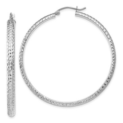 Black Bow Jewelry 3.5mm, Diamond Cut 14k White Gold Round Hoop Earrings, 46mm (1 3/4 In)